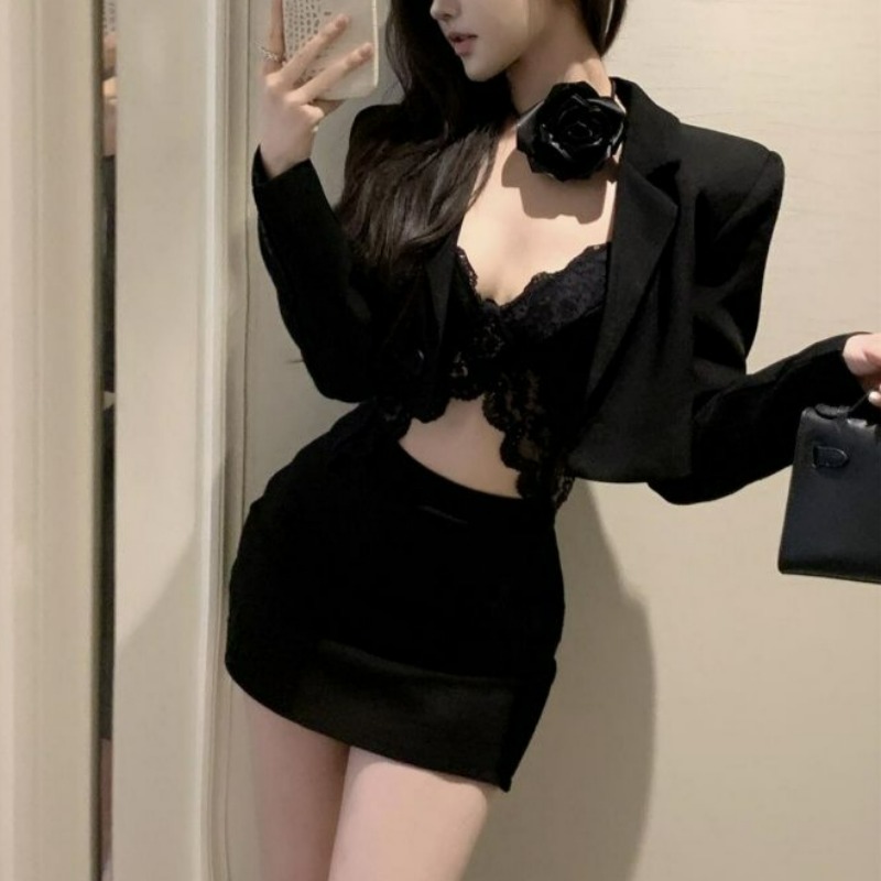 Lace Bralette Set - Blazer Musim Semi Hitam Bralette Renda